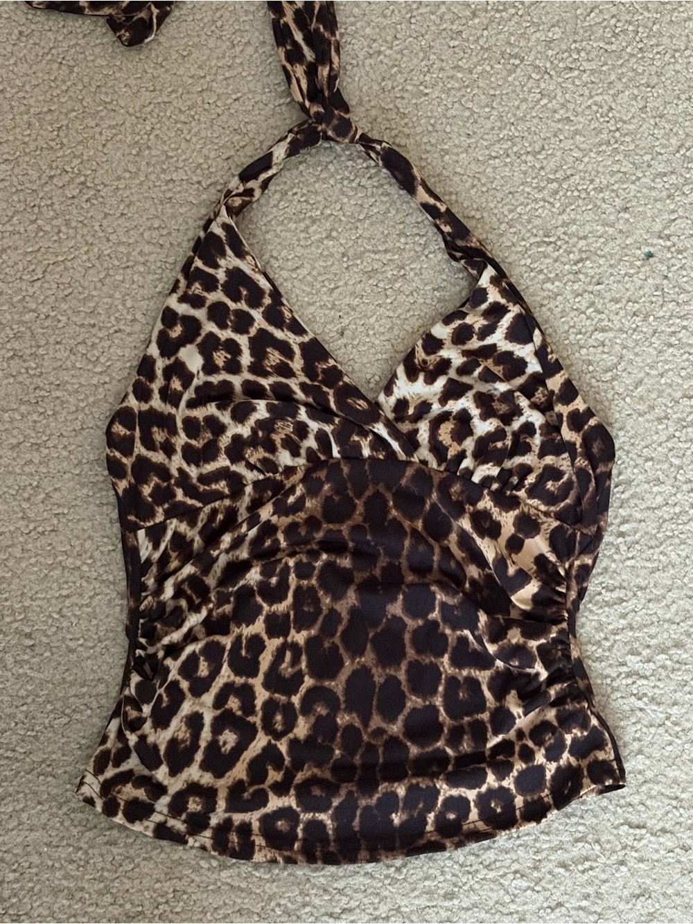 ROMWE Leopard Print Halter Cami Top - Brown